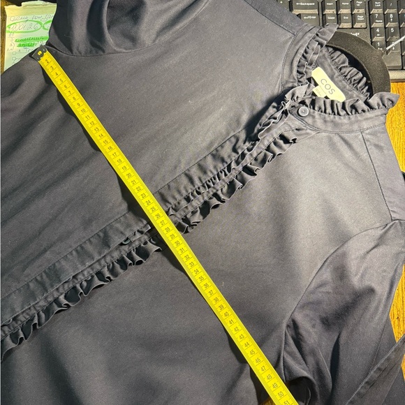 COS Dark Navy Blue Long Shirt Dress | EU34 ~ M | Ruffled Collar | Heavy Cotton - Picture 3 of 7